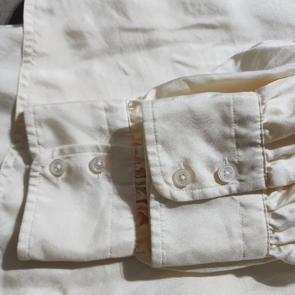 Tory Burch Ivory Cream Silk Blouse Bow Tie Long Sleeve Button Front Size 14 - Picture 11 of 12